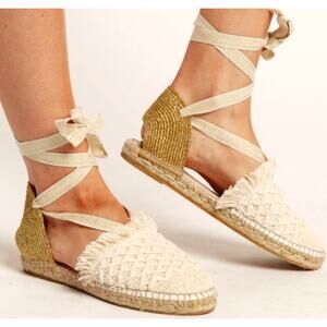 Free People White And Ivory Vida Espedrille Size 8